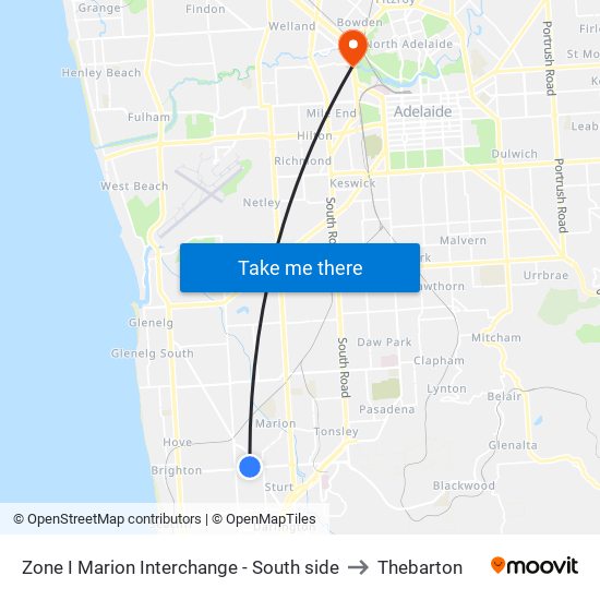 Zone I Marion Interchange - South side to Thebarton map