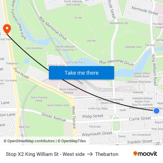 Stop X2 King William St - West side to Thebarton map