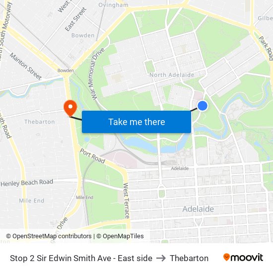 Stop 2 Sir Edwin Smith Ave - East side to Thebarton map