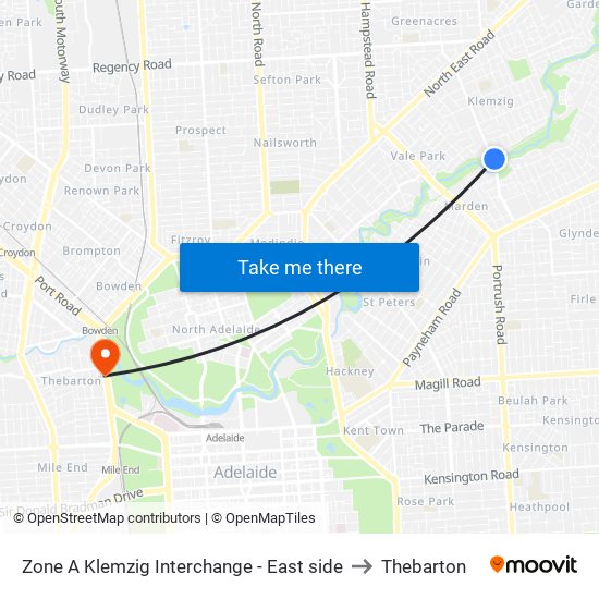 Zone A Klemzig Interchange - East side to Thebarton map