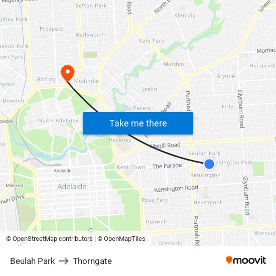 Beulah Park to Thorngate map