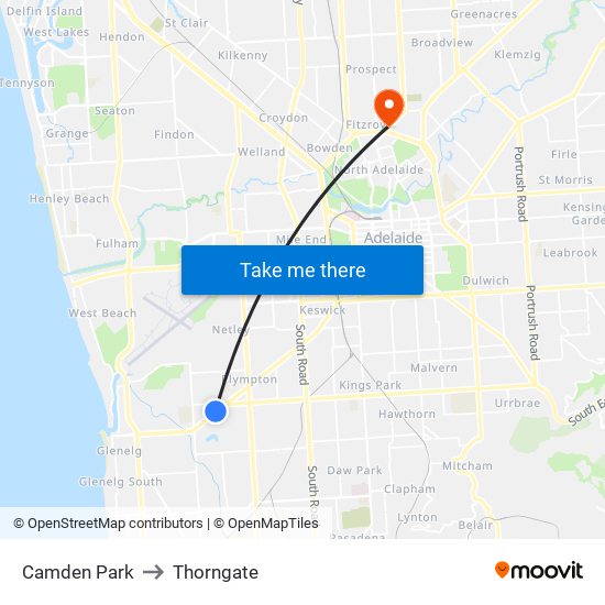 Camden Park to Thorngate map