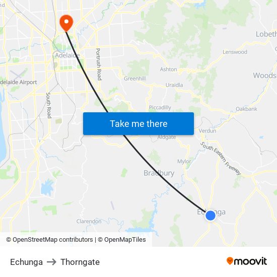 Echunga to Thorngate map