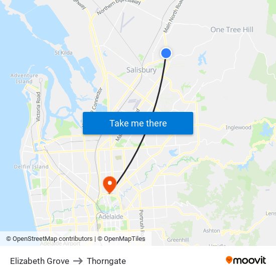 Elizabeth Grove to Thorngate map