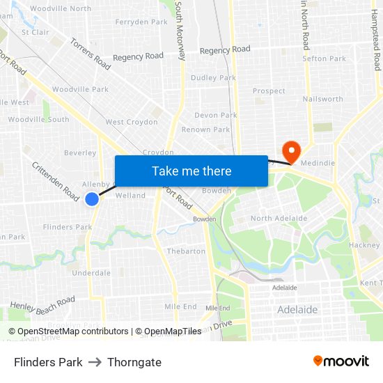 Flinders Park to Thorngate map