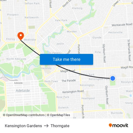 Kensington Gardens to Thorngate map