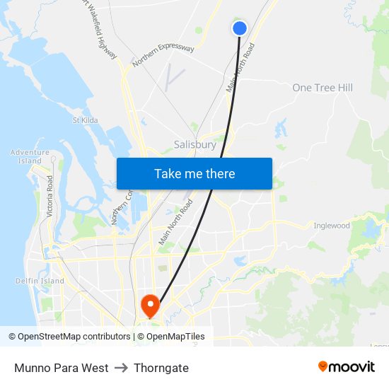 Munno Para West to Thorngate map