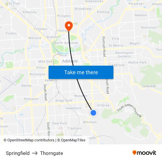 Springfield to Thorngate map