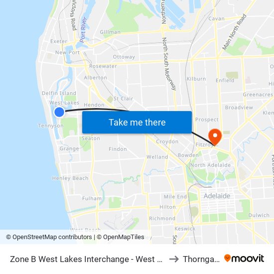 Zone B West Lakes Interchange - West side to Thorngate map