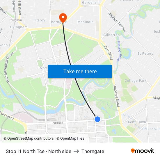 Stop I1 North Tce - North side to Thorngate map