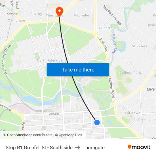 Stop R1 Grenfell St - South side to Thorngate map