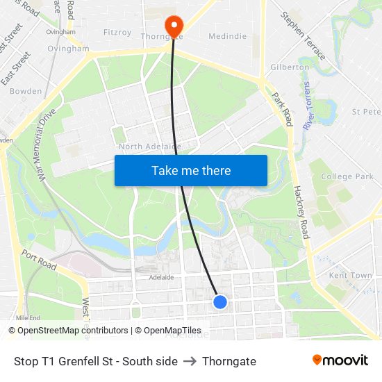 Stop T1 Grenfell St - South side to Thorngate map