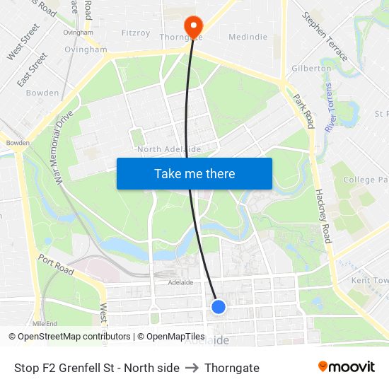 Stop F2 Grenfell St - North side to Thorngate map