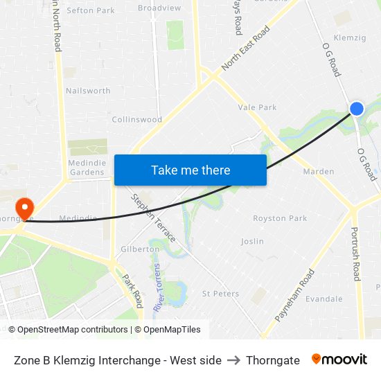 Zone B Klemzig Interchange - West side to Thorngate map