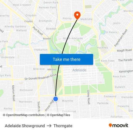 Adelaide Showground to Thorngate map