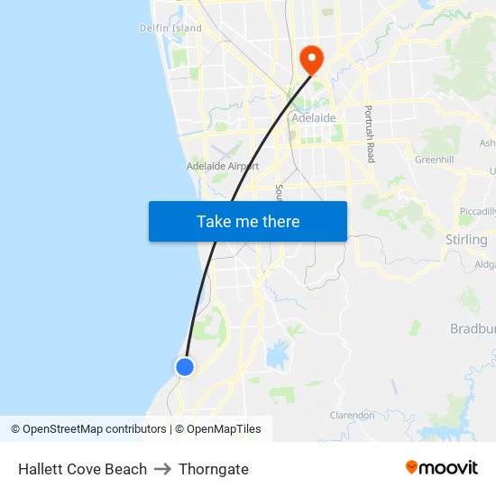 Hallett Cove Beach to Thorngate map