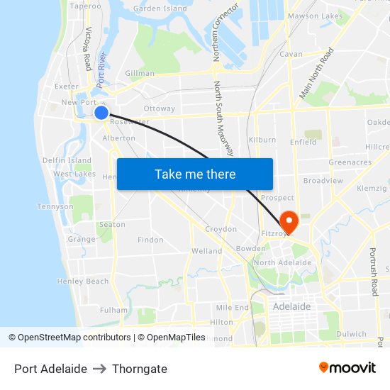 Port Adelaide to Thorngate map