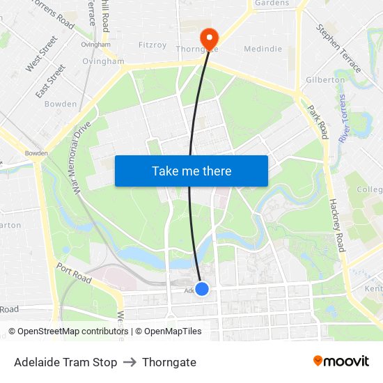 Adelaide Tram Stop to Thorngate map