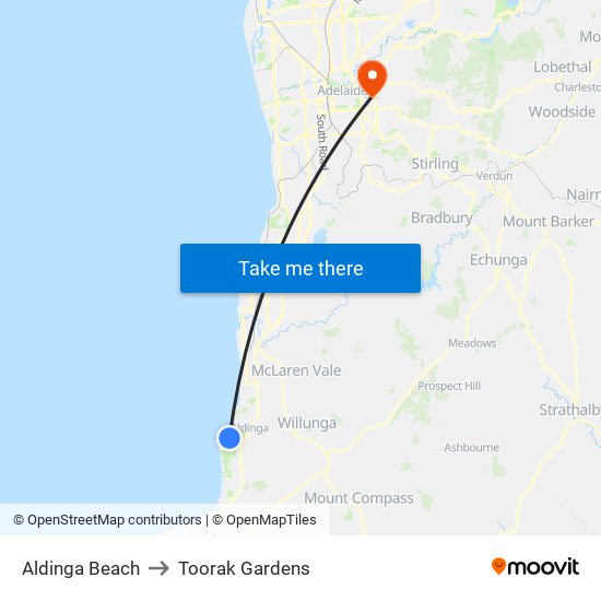 Aldinga Beach to Toorak Gardens map