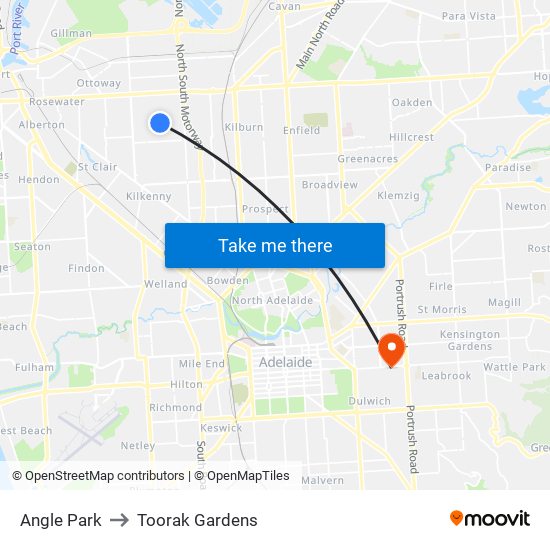 Angle Park to Toorak Gardens map