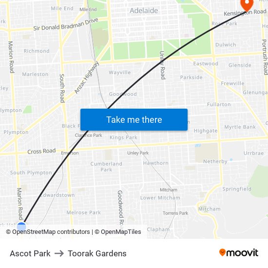 Ascot Park to Toorak Gardens map