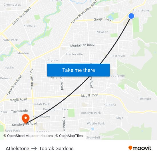 Athelstone to Toorak Gardens map