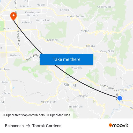 Balhannah to Toorak Gardens map