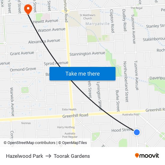 Hazelwood Park to Toorak Gardens map