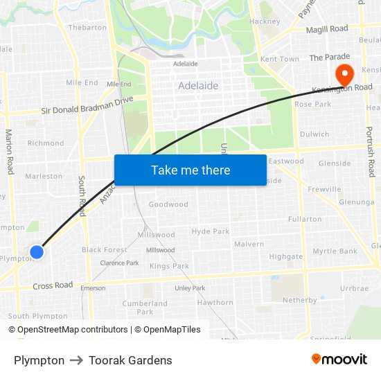 Plympton to Toorak Gardens map