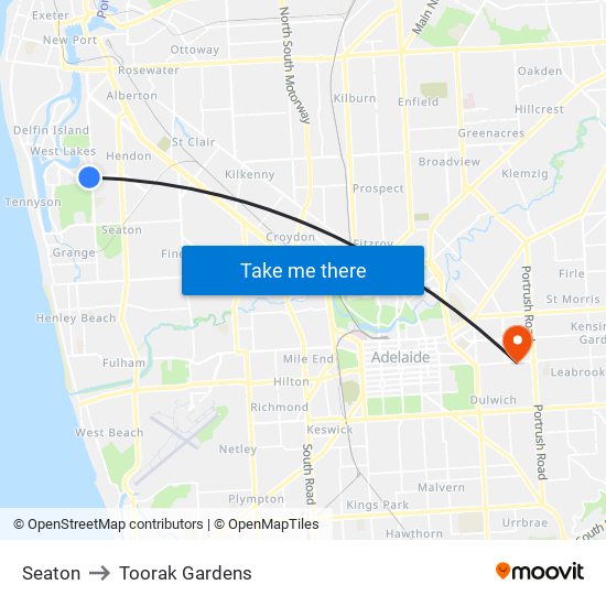 Seaton to Toorak Gardens map