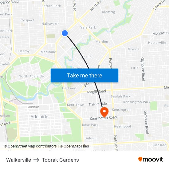 Walkerville to Toorak Gardens map