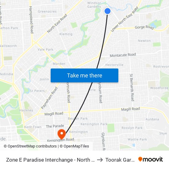 Zone E Paradise Interchange - North West side to Toorak Gardens map