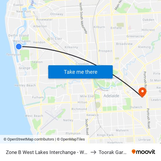 Zone B West Lakes Interchange - West side to Toorak Gardens map