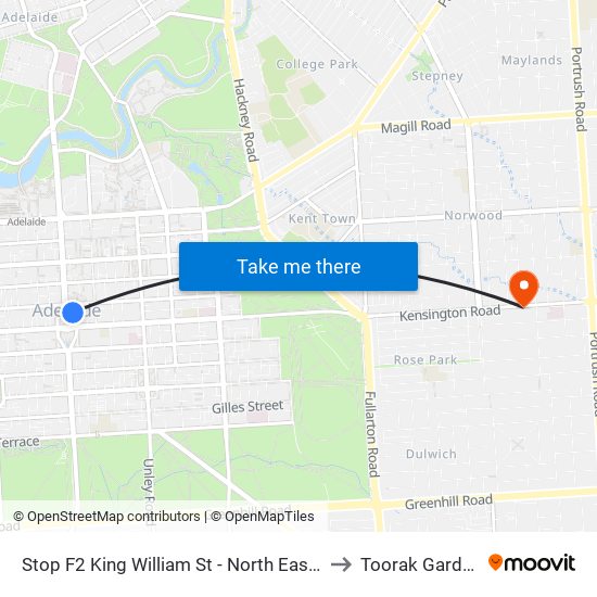 Stop F2 King William St - North East side to Toorak Gardens map