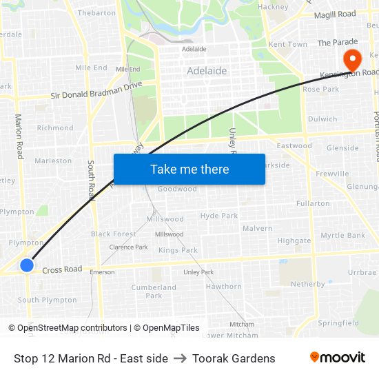 Stop 12 Marion Rd - East side to Toorak Gardens map