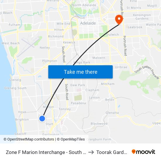 Zone F Marion Interchange - South side to Toorak Gardens map