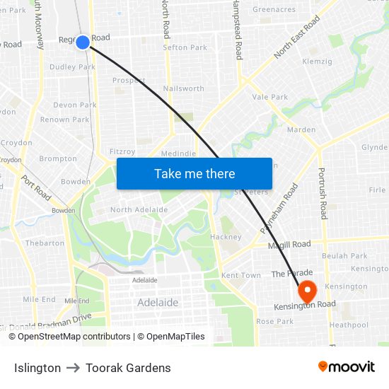 Islington to Toorak Gardens map