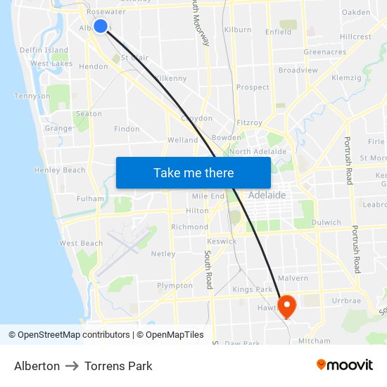 Alberton to Torrens Park map