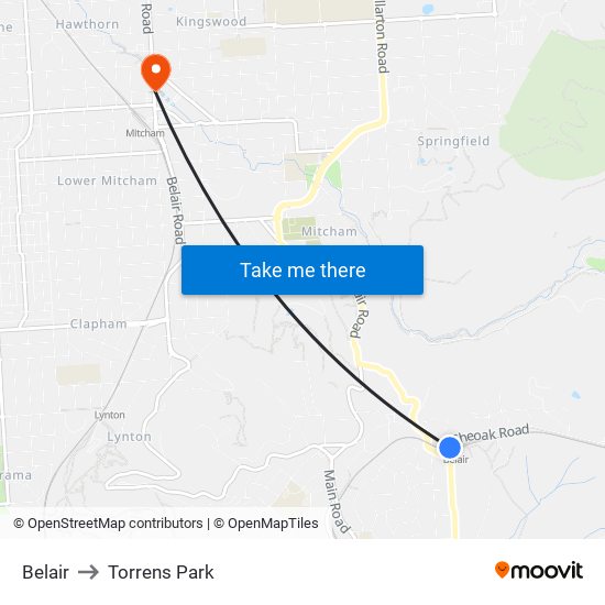 Belair to Torrens Park map