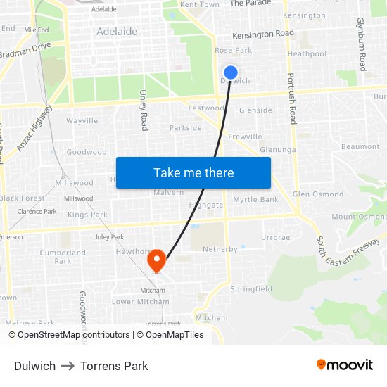 Dulwich to Torrens Park map