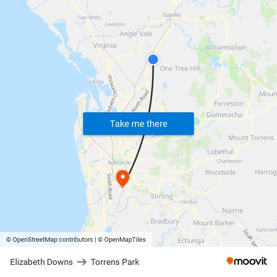 Elizabeth Downs to Torrens Park map