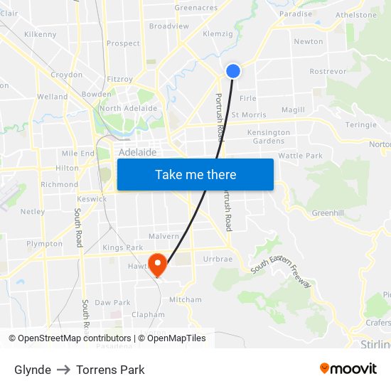 Glynde to Torrens Park map