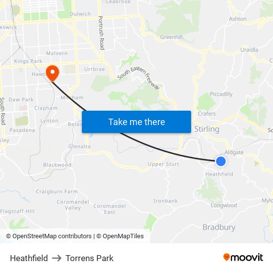 Heathfield to Torrens Park map