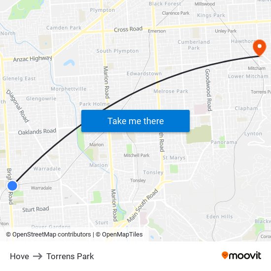 Hove to Torrens Park map