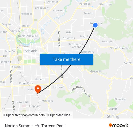 Norton Summit to Torrens Park map