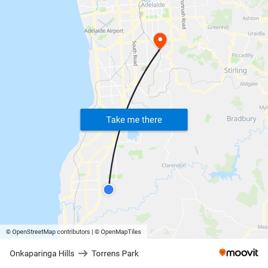 Onkaparinga Hills to Torrens Park map