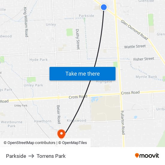 Parkside to Torrens Park map