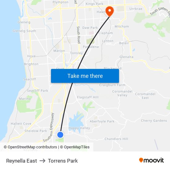 Reynella East to Torrens Park map