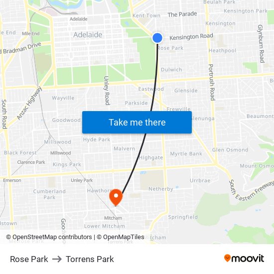 Rose Park to Torrens Park map