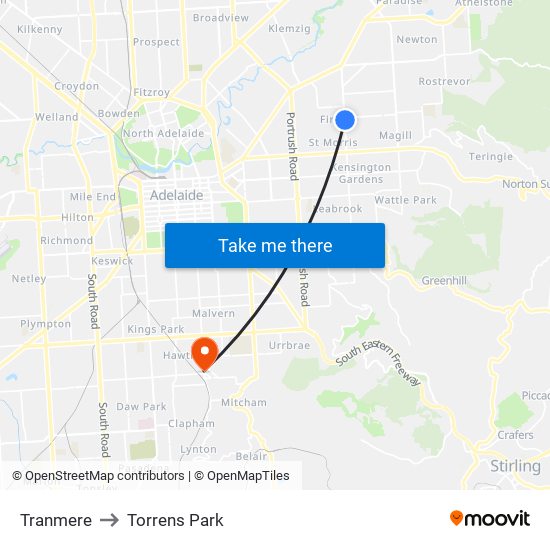 Tranmere to Torrens Park map